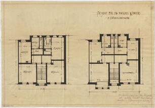 Billing, Hermann; Karlsruhe (Baden-Württemberg), Kolpingplatz; Kolpingplatz (früher Karlsplatz) - Mietshaus Karlstraße, 2-Zimmerwohnungen (Grundrisse)