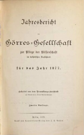 Jahresbericht der Görres-Gesellschaft. 1877, 1877 (1878)