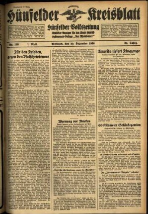 Erste Ausgabe vom Mittwoch, den 30. Dezember 1936.