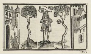 Szene aus einem Schauspiel, erstmals erschienen in: "Terentius", Straßburg 1496, fol. CLX (verso)
