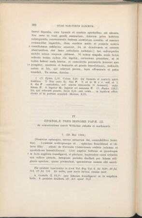 IV. Epistolæ Tres Honorii Papæ .III. de canonizatione sancti Wilhelmi abbatis et confessoris.