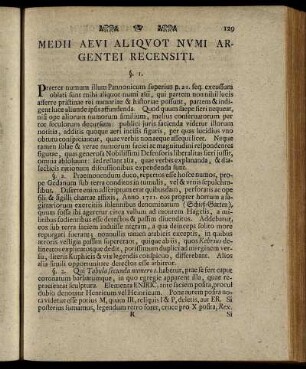 Medi Aevi Aliquot Numi Argentei Recensiti.