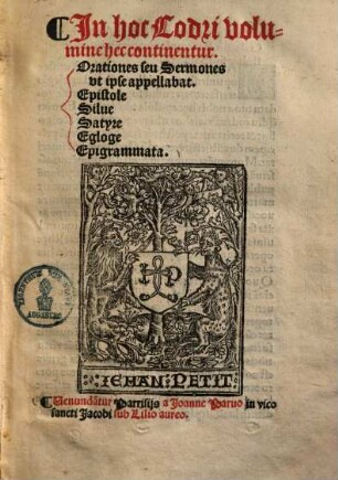 In hoc Codri volumine hec continentur Orationes, seu sermones ut ipse appellabat
