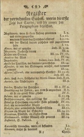Register der vornehmsten Sachen, worin die erste Zahl das Capitel, und die zweyte den Paragrahum bezeichnet