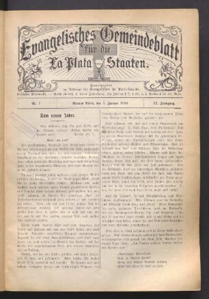 No. 1. 5. Januar 1916. 22. Jahrgang
