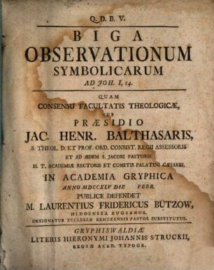 Biga Observationum Symbolicarum Ad Joh. I, 14