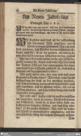 Am Neuen Jahrs-tage Evangel. Luc. 2. v. 21
