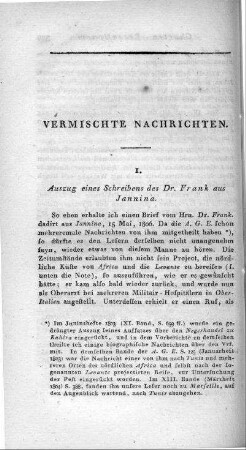 Auszug eines Schreibens des Dr. Frank aus Jannina