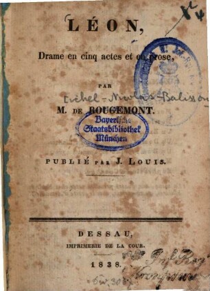 Léon : Drame en 5 actes et en prose