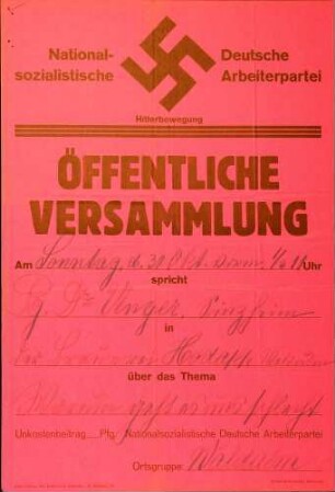 Versammlung der NSDAP-Ortsgruppe Waldulm: Warum geht es uns schlecht?