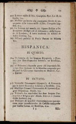 Hispanica. - Belgica. - Danica. - Svecica. - Ad Anglica refer. - Ad Svecica.