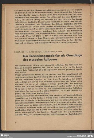 Der Entwicklungsgedanke als Grundlage des musealen Aufbaues