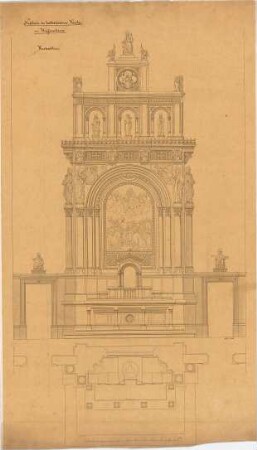 Voit, August von; Weißenhorn; Pfarrkirche - Hochaltar (Grundriss, Ansicht)