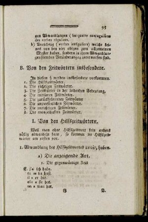 B. Von den Zeitwörtern insbesondere.