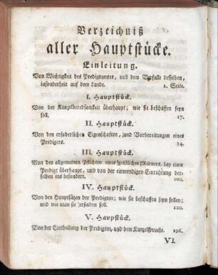Verzeichniß aller Hauptstücke.