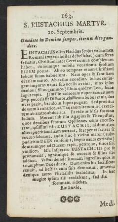 S. Eustachius Martyr. 20. Septembris