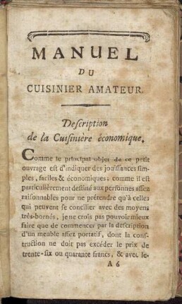 Manuel du Cuisinier Amateur.