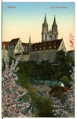 Meißen. Blick auf Domtürme,Kornhaus u. Burg
