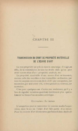 Chapitre III. Transmission du droit de propiété materielle de l'oeuvre d'art