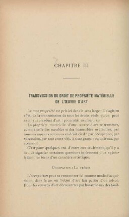 Chapitre III. Transmission du droit de propiété materielle de l'oeuvre d'art