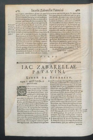 Iac. Zabarellae Patavini, Liber De Regressu.