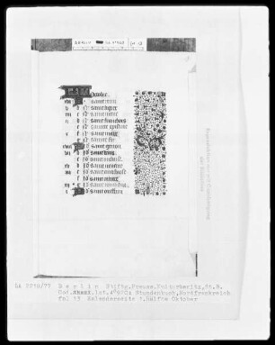 Lateinisches Stundenbuch — KL-Ligatur und Teilbordüre, Folio 13recto