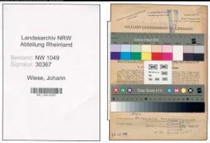 Entnazifizierung Johann Wiese , geb. 14.07.1894 (Lokfuehrer)