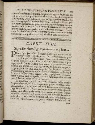 Caput XVIII. Signa febris malignæ præteritæ explicat.