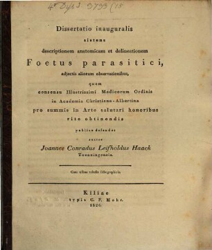 Descriptio anatomica et delineatio foetus parasitici : Diss. inaug.