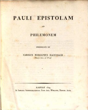 Commentarius in Epistolam Pauli ad Philemonem