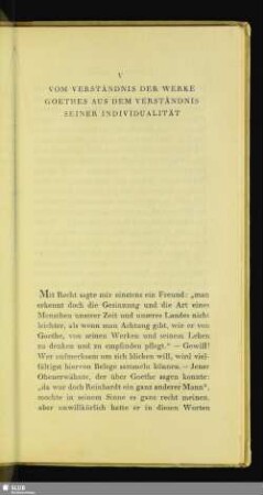 V. Vom Verständnis Der Werke Goethes Aus Dem Verständnis Seiner Individualität