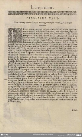 PROBLESME XXII. Pour faire representer le chant d'un oyseau en son naturel, par le moyen de l'eau.