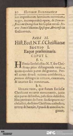 Pars II. Sectio I. Eaque praeliminaris.