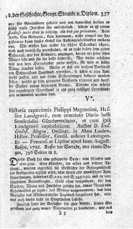 Historia captivitatis Philippi Magnanimi, Hussiae Landgravii.