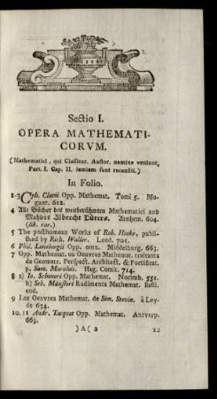 Sectio I. Opera Mathematicorum.