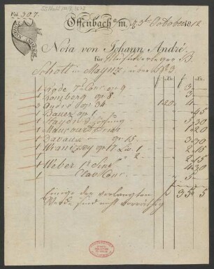 [Rechnung] Nota von Johann André : 03.10.1812