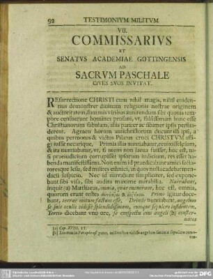 VII. Commissarius Et Senatus Academiae Gottingensis Ad Sacrum Paschale Cives Suos Invitat