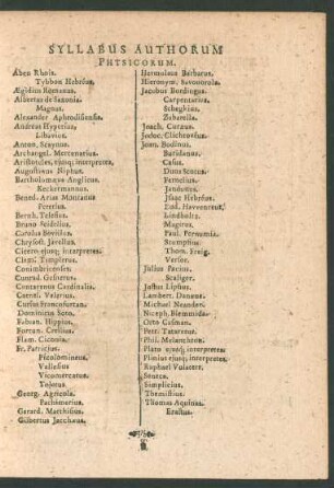 Syllabus Authorum Physicorum.