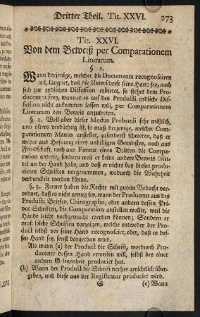 273-276, Tit. XXVI. Von dem Beweiß per Comparationem Literarum.; Tit. XXVII. Von dem Beweis durch Ocular-Inspection.