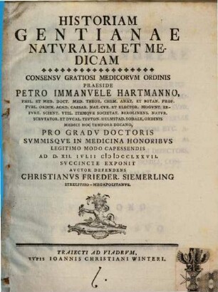 Historiam gentianae naturalem et medicam