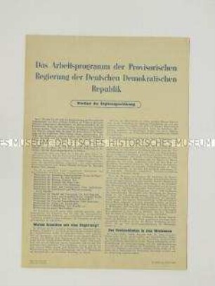 Flugschrift mit dem Wortlaut der Regierungserklärung der DDR vom 7. Oktober 1949