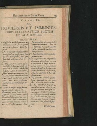 Caput IX. De Privilegiis Et Immunitatibus Ecclesiasticis Iuxtim Et Academicis.