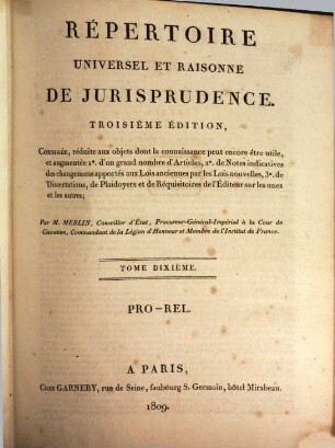 Répertoire universel et raisonné de jurisprudence, 10. Pro - Rel