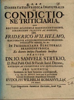 Diss. iur. inaug. de condictione triticiaria