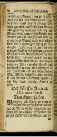 Der Fünffte Articul. De Causa Finali. Von Endursachen
