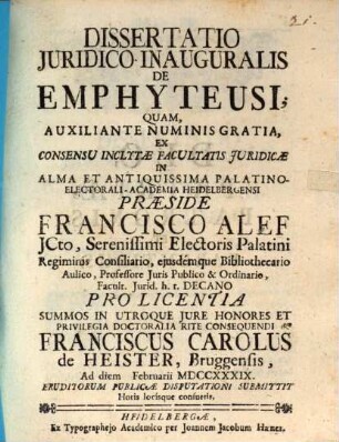 Dissertatio iuridico inauguralis de emphyteusi