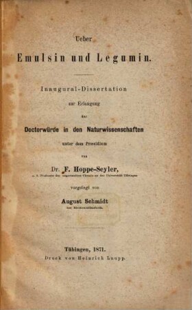 Über Emulsin und Legumin : Inaug. Dissert.