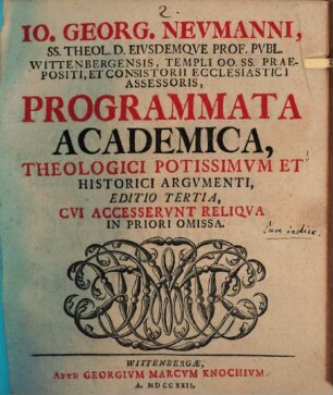 Programmata academica theologici potissimum et historici argumenti