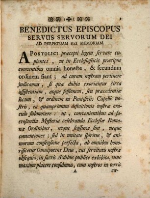 Sanctissimi In Christo Patris Et Domini Nostri Domini Benedicti Papae XIV. Constitutio Super Praecedentiae Ordine Servando Inter Abbatem Generalem, Aliosque Abbates Et Canonicos Regulares Congregationis Lateranensis, Et Abbatem Generalem, Caeterosque Abbates Et Monachos Ordinis Et Congregationis Sancti Basilii Magni