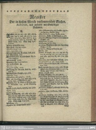Register Der in diesem Wercke vorkommenden Sachen, Auctorum, und anderer merckwürdiger Nahmen